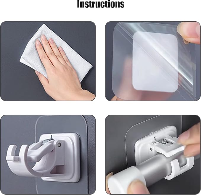 Self Adhesive Curtain Rod Holder,Universal No Drilling Hanging Pole Support,Multipurpose Bathroom Kitchen Hotel Wall Clip,Mounted-Free Clothes Bar Retainer,Adjustable Heavy Duty Hanger Hook(4pcs)