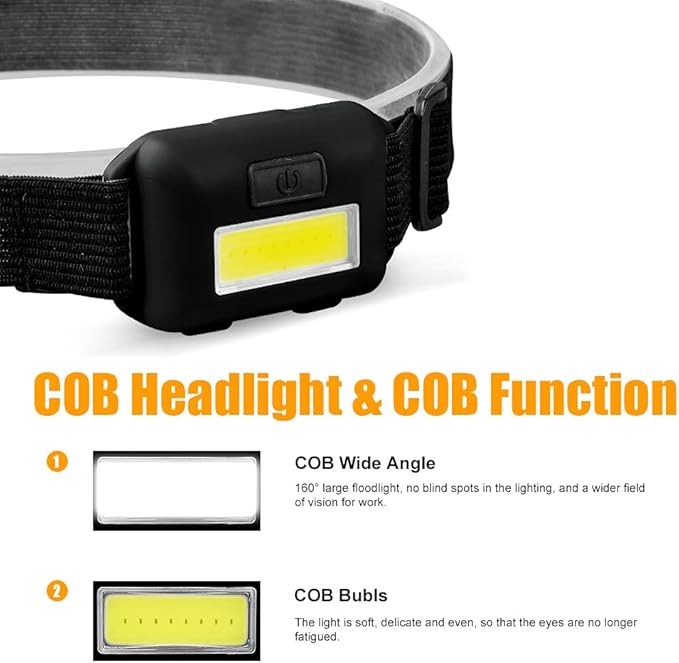 8 Pack Led Headlamp for Adults and Kids, 1.1oz/31g COB Flood Light Ultra Bright Head Lamp with 3 Modes 24 AAA Batteries, Waterproof Work Flashlight for Family Camping Running Reading Hiking