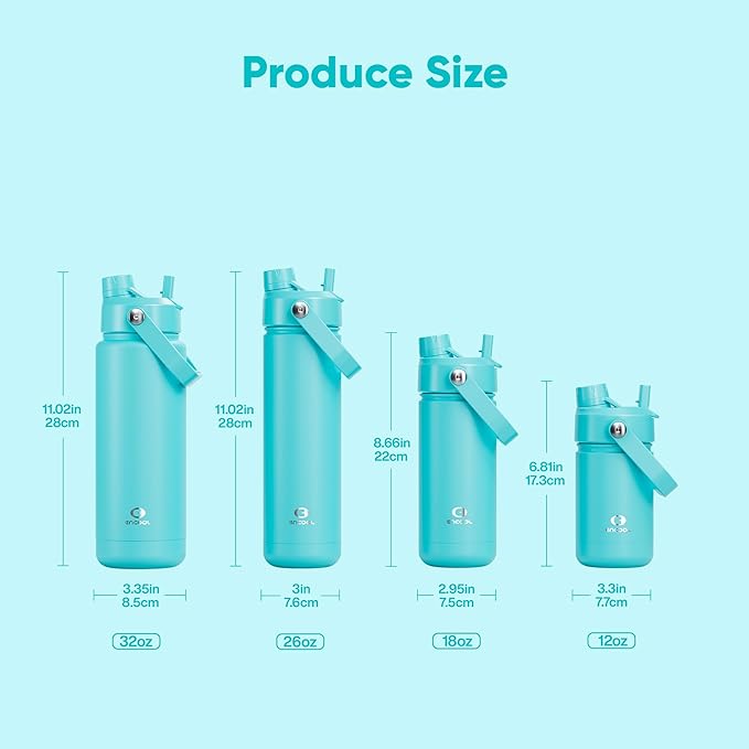 ENCOOL Insulated Water Bottle with Straw Stainless Steel Water Bottle, Leak-Proof, BPA-Free, Double Wall Vacuum Keeps Cold for 24 Hours for Sports, Travel, School (26 oz, Aquamarine Blue)
