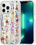 MOSNOVO Case for iPhone 13 Pro, [Buffertech 6.6ft Military-Grade Drop Protection] [Anti Peel Off Tech] Clear TPU Bumper Phone Case Cover Design - Wildflower Meadow