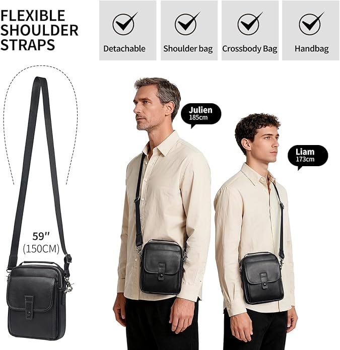 Augus Leather Small Messenger Bag For Men Crossbody Handbag Shoulder Sling Travel Bags for Men Purse Daypack Magnetic Buckle