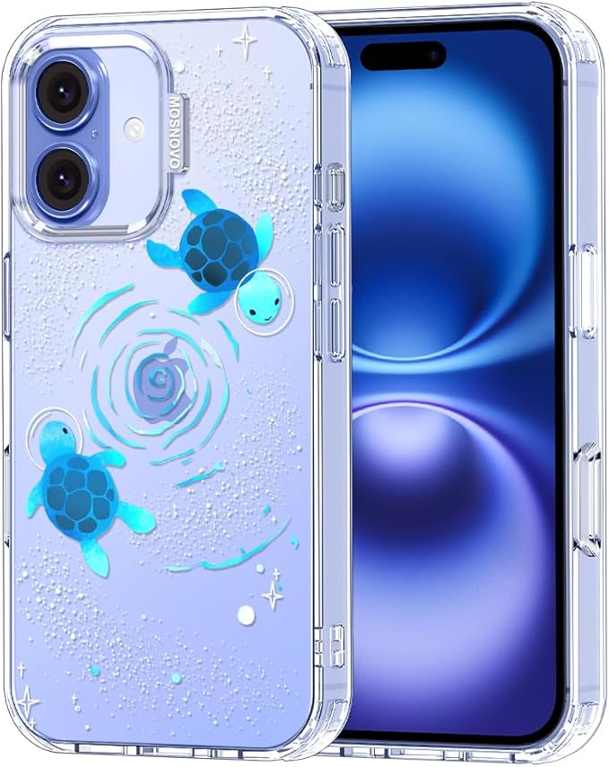 MOSNOVO Case for iPhone 16, [Buffertech 6.6ft Military-Grade Drop Protection] [Anti Peel Off Tech] Clear TPU Bumper Phone Case Cover Design - Space Turtle
