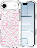MOSNOVO for iPhone Air Case, Shockproof Military-Grade Protection 6.6ft Drop Tested, Camera Control, Clear Phone Case for iPhone 17 Air, Pink Spiderweb Design
