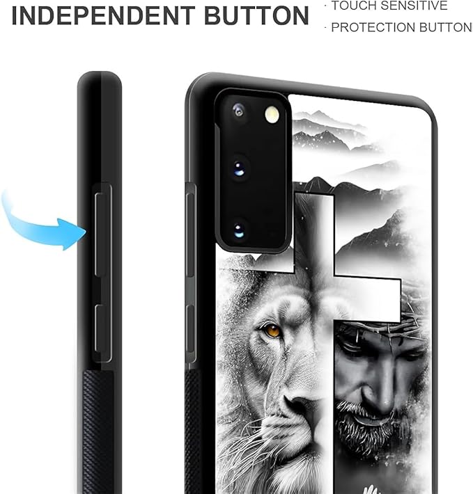 for Samsung Galaxy S20 Case, Lion Cross Jesus Christ Dove Pattern Graphic Design Girl Boy Soft Silicone Hard Acrylic Shock Protection for Samsung Galaxy S20