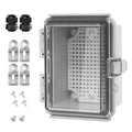LeMotech Electrical Box, IP67 Waterproof Hinged Clear Cover Stainless Steel Latch Junction Box, ABS Plastic Electrical Enclosure with Mounting Plate,Wall Brackets, Cable Glands,4.7"x3.5"x2.7",Grey