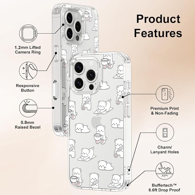 MOSNOVO for iPhone 16 Pro Max Case, Shockproof Military-Grade Protection 6.6ft Drop Tested, Clear Phone Case for iPhone 16 Pro Max, Cozy Bear Days Design