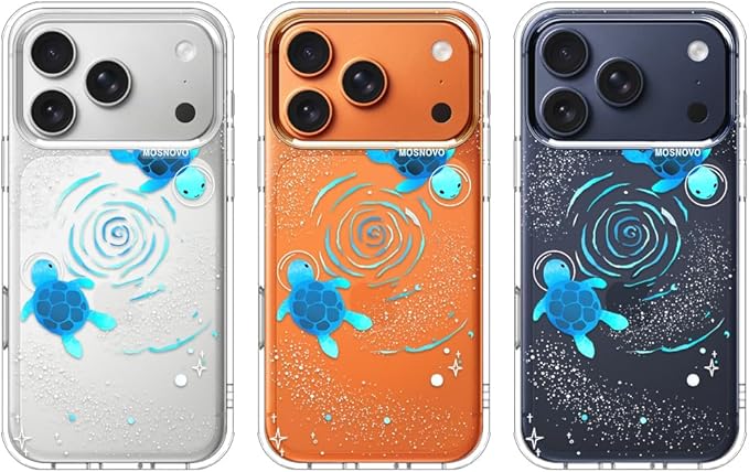 MOSNOVO for iPhone 17 Pro Case | Military Grade 6.6ft Drop Tested | Camera Control | Clear with Space Turtle Design