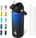 BJPKPK Insulated Water Bottle with Straw Lid, 18oz Thermo Water Bottles, Flex Handle & Non-slip Boot, BPA Free Leak Proof Stainless Steel Metal Thermo, Tumblers, Cups,Black Blue