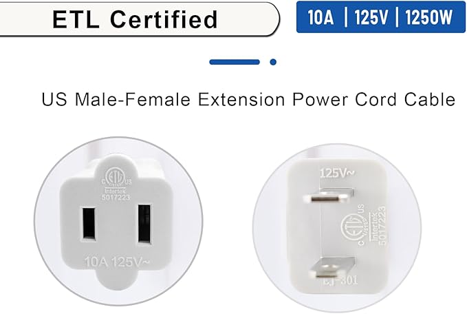 100 FT White Extension Cord,2 Prong Extension Cord 18AWG SPT-2 Flat Cord, Light Duty,Lightweight Design for Yard, Garden and Pool, ETL Listed,White