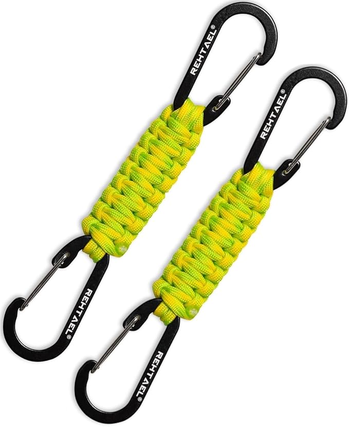 Paracord Braided Carabiner Keychain Lanyard Strap, Hanger Stroller Hook w/2 Carabiner Clips for Water Bottle Backpack
