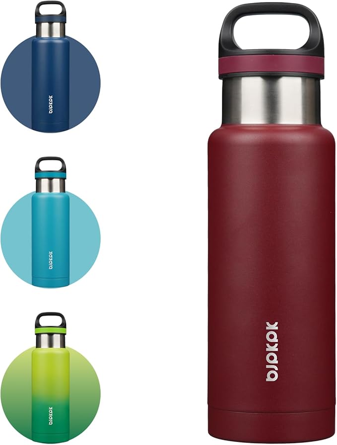 BJPKPK Insulated Water Bottle 18OZ Stainless Steel Water Bottle with Handle Double Walls Vacuum Insulated BPA Free Flask, Deep Red