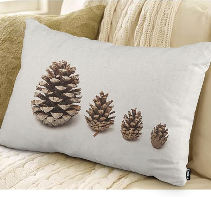 EKOBLA Pinecone Throw Pillow Case - Pine Cone Evergreen Coniferous Forest Plant Farmhouse Rectangle Cushion Cover - Cotton Linen - 12x20 Inches, Brown