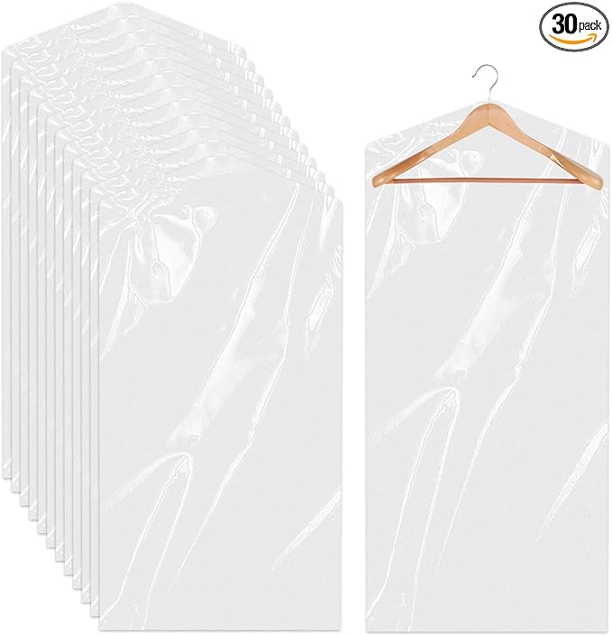 30 Pack Clear Clothes Covers 60x90 cm Plastic Garment Bags for Hanging Clothes Dry Cleaner Bags Hanging Dust-proof Garment Bags for Dry Cleaner, Home Storage, Travel
