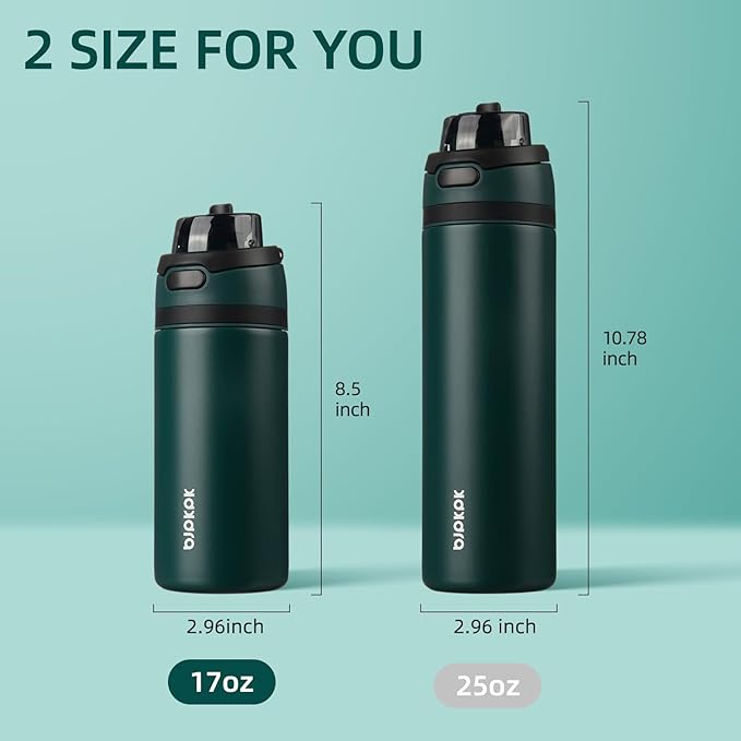 BJPKPK 17oz Insulated Water Bottle with 2-1 Straw Spout Lid, Stainless Steel Metal Water Bottles with Carry Handle, BPA Free, Leak-Proof, Fits in Car Cup Holder, Thermo for Sports,Army Green
