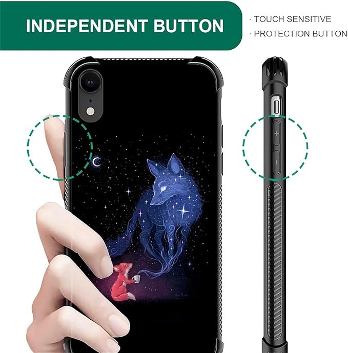 for iPhone XR Case, Galaxy Fox Wolf Pattern Graphic Design Girl Boy Soft Silicone Hard Acrylic Shock Protection for iPhone XR
