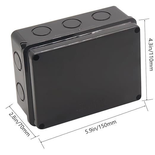 Electrical Box, Outdoor Waterproof Box IP65 Junction Box with Reserved Holes,ABS Plastic Project Box Power Cord Enclosure Black 5.9 x 4.3 x 2.8 inch(150x110x70mm)