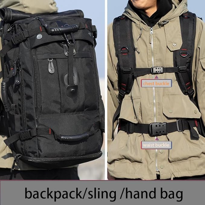YOUMIAN Large Capacity For Travel Hiking Sports Carry On Backpack Durable Convertible Duffle Bag Laptop airplane (black, 60L-Large)
