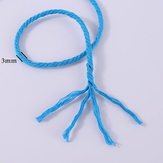 Lake Blue Macrame Cord 3mm x 109Yards,Colored Cotton Rope Craft Cord Colorful Cotton Cord Twine for Wall Hanging Plant Hangers Crafts Knitting Decorative Projects