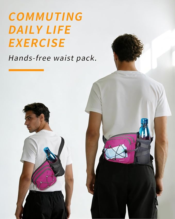 sportsnew Hydration Waist Pack with Water Bottle Holder, 2L Large Fanny Pack for Running Hiking Dog Walking, Water-Resistant Crossbody Waist Bag for Men Women, Patent Pending