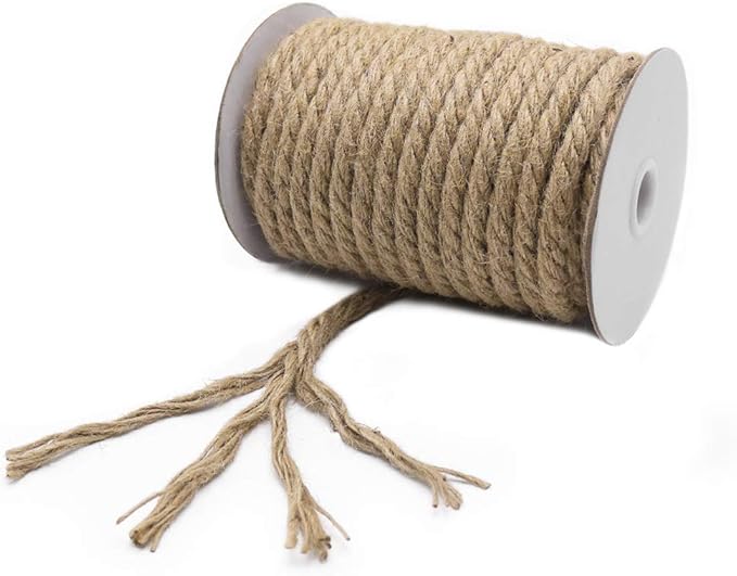 Vivifying 50 Feet 10mm Jute Rope, Natural Heavy Duty Twine for Crafts, Cat Scratching Post, Gardening, Bundling and Hanging
