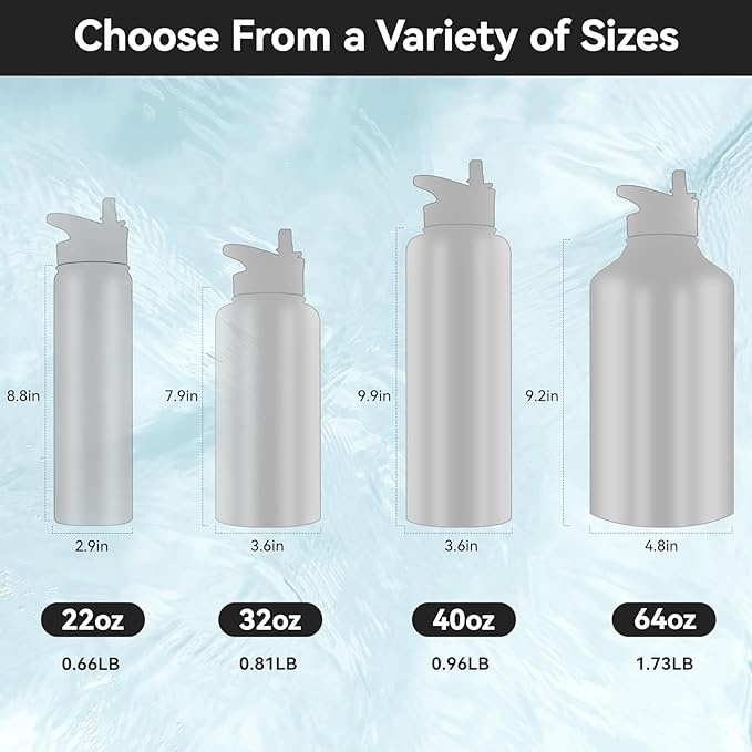 HASLE OUTFITTERS 32 oz Insulated Water Bottle Stainless Steel Double Walled Vacuum Sports Water Bottle with 2 Lids (Straw and Spout Lid) for Gym Camping Hiking(Blue Black Gradient,1)