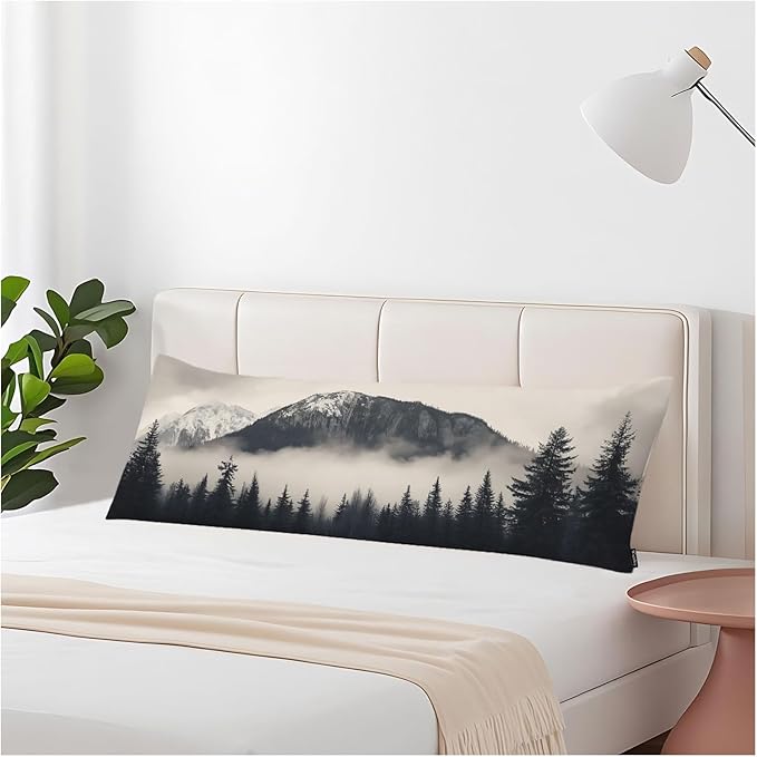 Forest Rectangle Body Pillow Covers Foggy Forest Mountain Winter 20"X54" Couch Pillow Body Pillowcase Decorative Home Body Pillows Bedding Pillow Cushion Covers for Sofa Car Shop