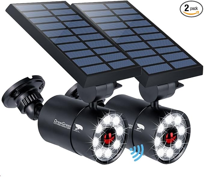 Solar Motion Sensor Light of 2, Solar Lights Outdoor Waterproof, 100-Week 100% Free Replacement Aluminum Outdoor Solar Flood Spot Lights for Deck Yard Fence Patio Stairs Garden