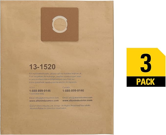 Stanley 13-1520 Disposable Filter Bag Fits for 10 Gallon Wet or Dry Vacuum Cleaner, Fits for SL18191P SL18199P,3 Pack