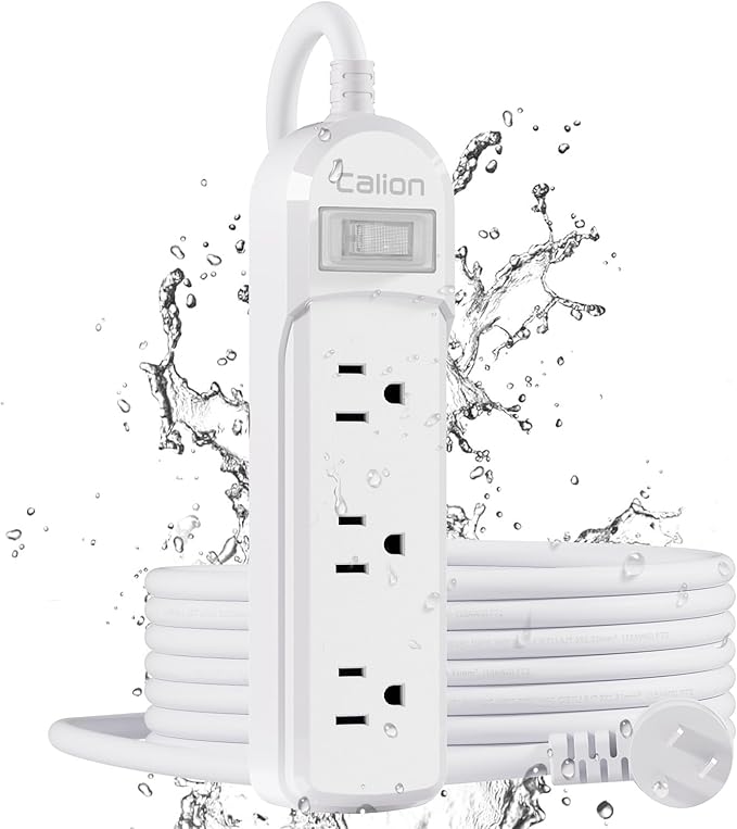 Outdoor Power Strip Waterproof IPX6 Surge Protector with 10 FT Extension Cord 3 Widely Outlets Overload Protection Shockproof Flat Plug Wall Mountable for Outdoor/Indoor ETL,White