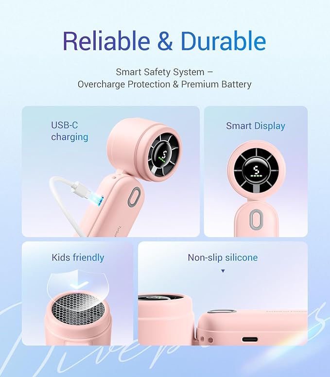 Diveblues Handheld Fan, 30ft/s Mini Portable Turbo Fan [12H Max Cooling], 4000mAh Personal Fan with LED Display, 3-in-1 Hand Held/Neck/Desk Fan for Travel, Cruise, Disney Essentials