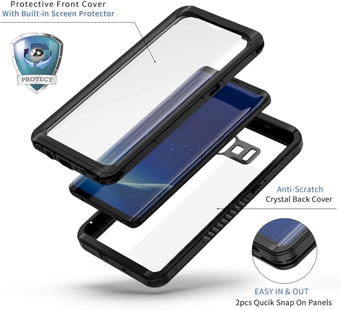 Lanhiem for Samsung Galaxy S8 Case, IP68 Waterproof Dustproof Case with Built-in Screen Protector, Rugged Full Body Shockproof Protective Phone Cover for Galaxy S8 (Black)