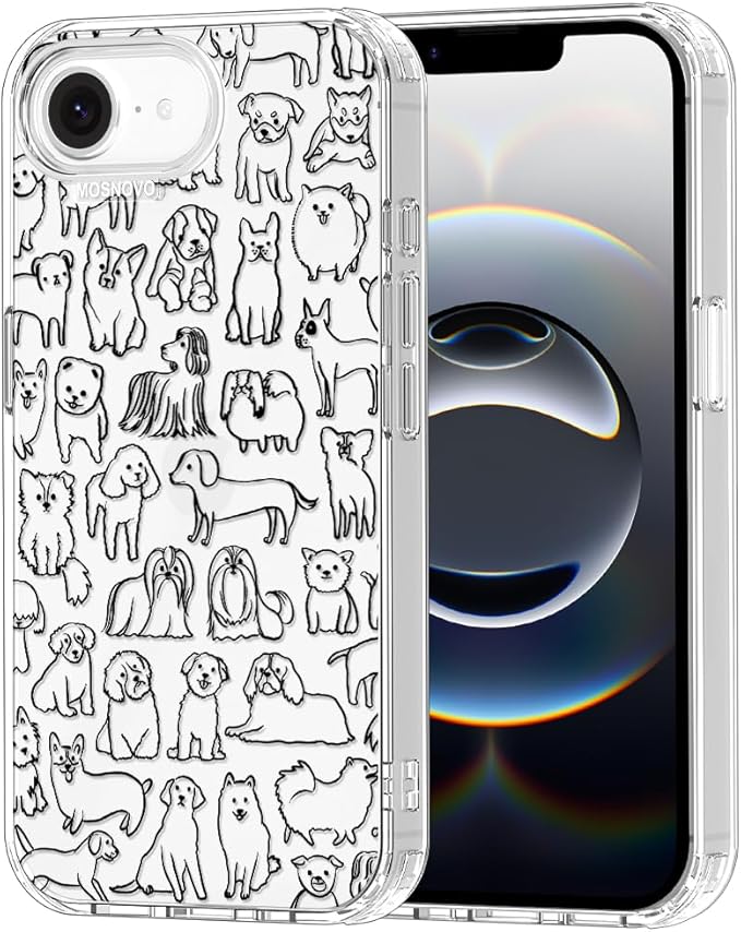 MOSNOVO for iPhone 17e Case/iPhone 16e Case, Shockproof Military-Grade Protection 6.6ft Drop Tested, Clear Phone Case for iPhone 16e / iPhone 17e, Doodle Dog Design