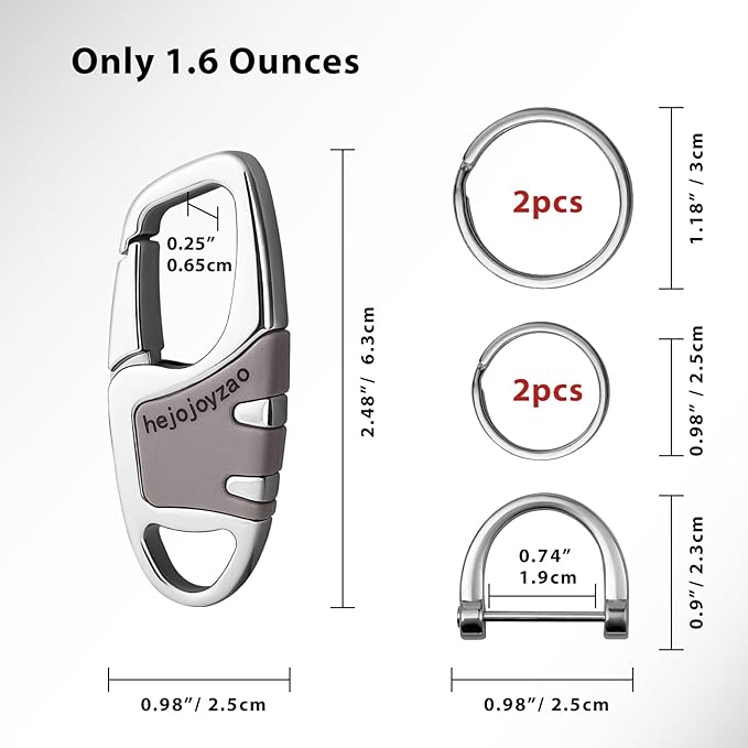 Keychain with Carabiner Clip, 4 Heavy Duty Key Rings and D Ring for Men's Car Key Fob Holder Fits Belt Loops