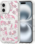 MOSNOVO Case for iPhone 16 Plus, [Buffertech 6.6ft Military-Grade Drop Protection] [Anti Peel Off Tech] Clear TPU Bumper Phone Case Cover Design - Pink Axolotl