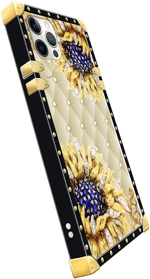 Compatible with iPhone 11 Pro Max Case, Sunflower Diamonds Leather Luxury Golden Decoration for Girl Women Soft TPU Shockproof Protective Hard PC Back for iPhone 11 Pro Max