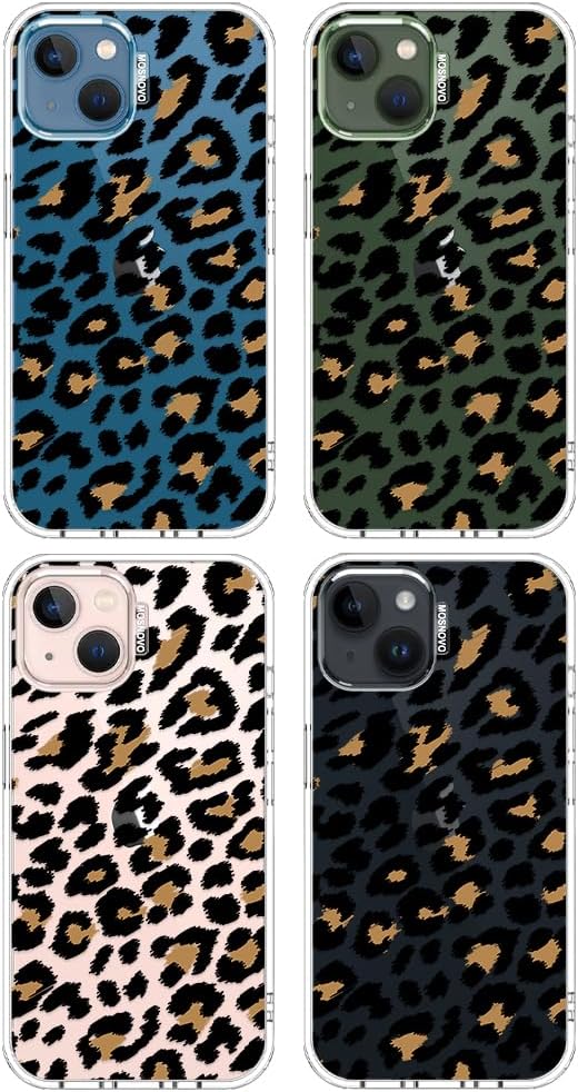 MOSNOVO for iPhone 13/14 Case | Military Grade 6.6ft Drop Tested | Clear with Leopard Print Design