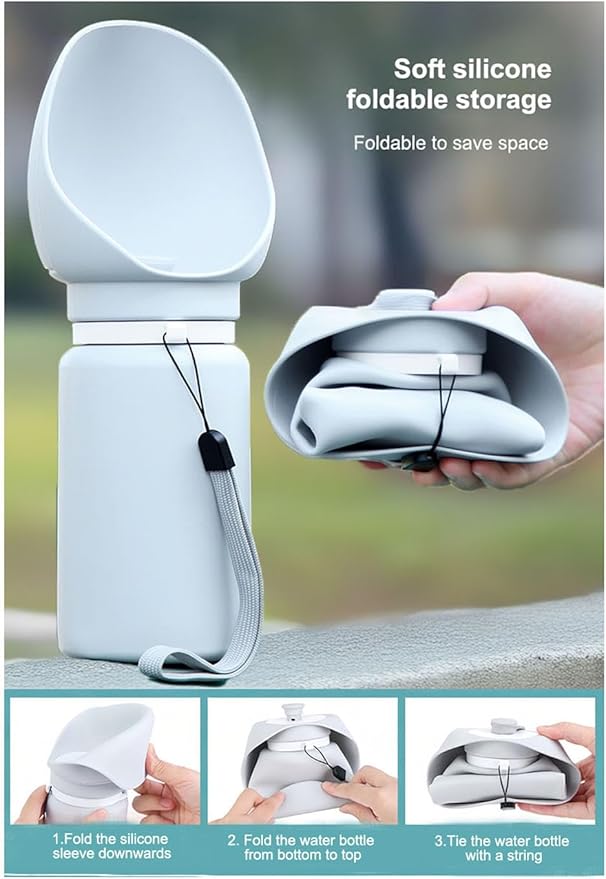 Foldable Portable Dog Water Bottle, 2 in 1 Integrated Collapsible Dog Water Bowl & Travel Dispenser, Leak-Proof Portable Pet Water Cup Ideal for Outdoor Walking, Hiking, Daily Travel(Gray)