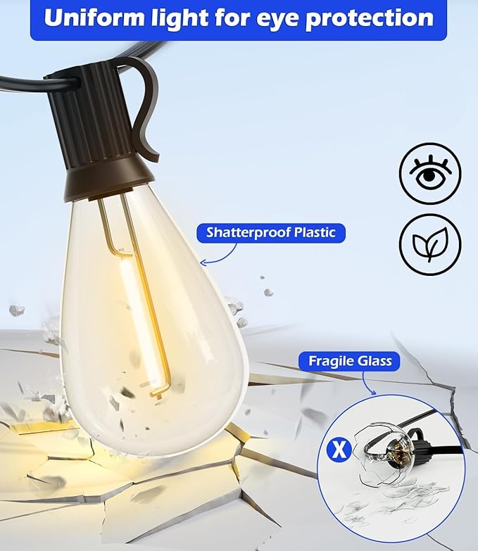luckystyle 120FT LED Outdoor String Lights with 30+2 Edison Shatterproof Waterproof Bulbs, 2700K Commercial Grade Patio Lights, Heavy Duty Outside Hanging Outdoor Lights for Garden Porch Deck Decor