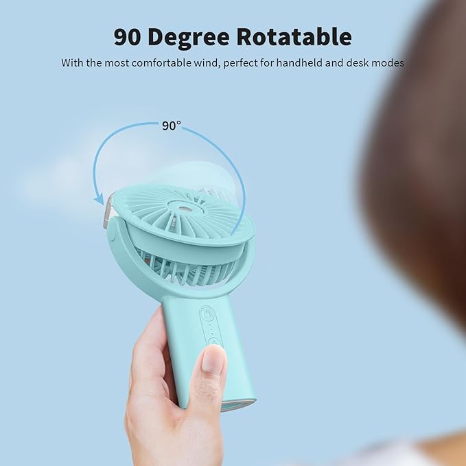 Otlonpe Handheld Misting Fan Portable, Small Personal Hand Held Rechargeable Mist Fan Water Spray, 4000mAh Battery Operated Hand Mister Fans 3-Speed, 4-15 Hrs Runtime for Travel Home Office Outdoor