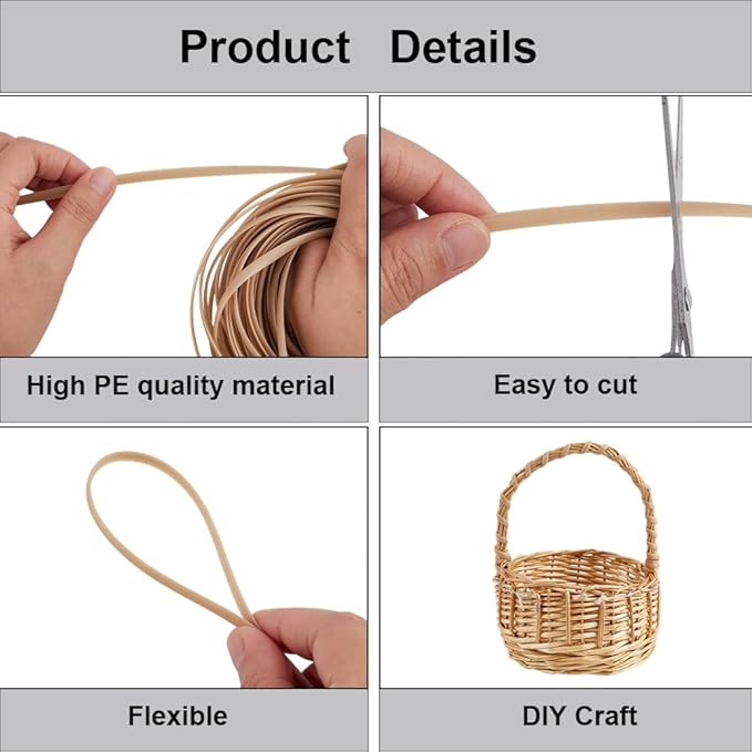 GORGECRAFT 30m*5mm Rattan Weaving Wicker Outdoor Light Gray Synthetic Rattan Roll Wicker Repair Kit Flat Cord Webbing Basket Weave Patio Chair Sofas Repair Supplies for Lawn Furniture Garden