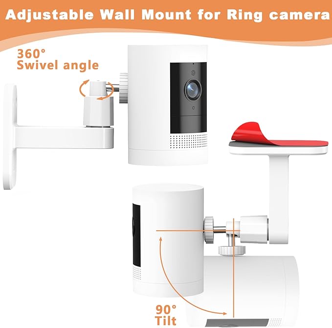 2Pack Ring Camera Wall Mount,Compatible with Ring Outdoor Cam Plus/Stick Up Cam Battery/Plug-in/Pro/Indoor Cam(1st Gen),360 Degree Adjustable No Drilling Mount for R/ing Outdoor Indoor Cameras,White