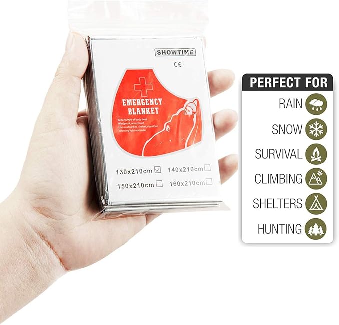 Emergency Mylar Thermal Blankets, Space Blanket Survival kit Camping Blanket, Windproof & Waterproof Shield, High-Visibility Rescue Signal (Pack of 30)