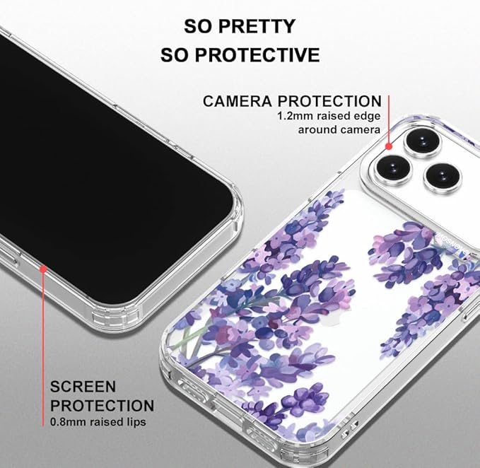 MOSNOVO for iPhone 17 Pro Max Case | Military Grade 6.6ft Drop Tested | Camera Control | Clear with Lavender Design