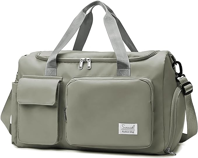 Suruid Sports Gym Duffel Bag with Shoes Compartment and Dry Wet Separated Pocket for Men and Women - Overnight Weekender Training Handbag Yoga Bag - Dark Gray