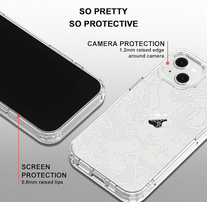 MOSNOVO for iPhone 13/14 Case | Military Grade 6.6ft Drop Tested | Clear with White Dragon Design