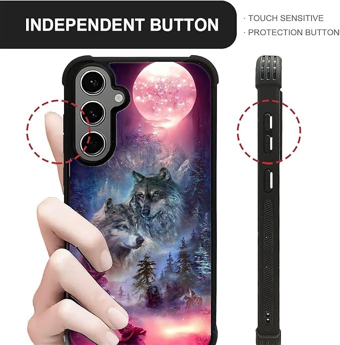 for Samsung Galaxy S24 S25 Plus Case, Star Two Wolfs Howling Pattern Graphic Design Girl Boy Soft Silicone Hard Acrylic Shock Protection for Samsung Galaxy S24 S25 Plus