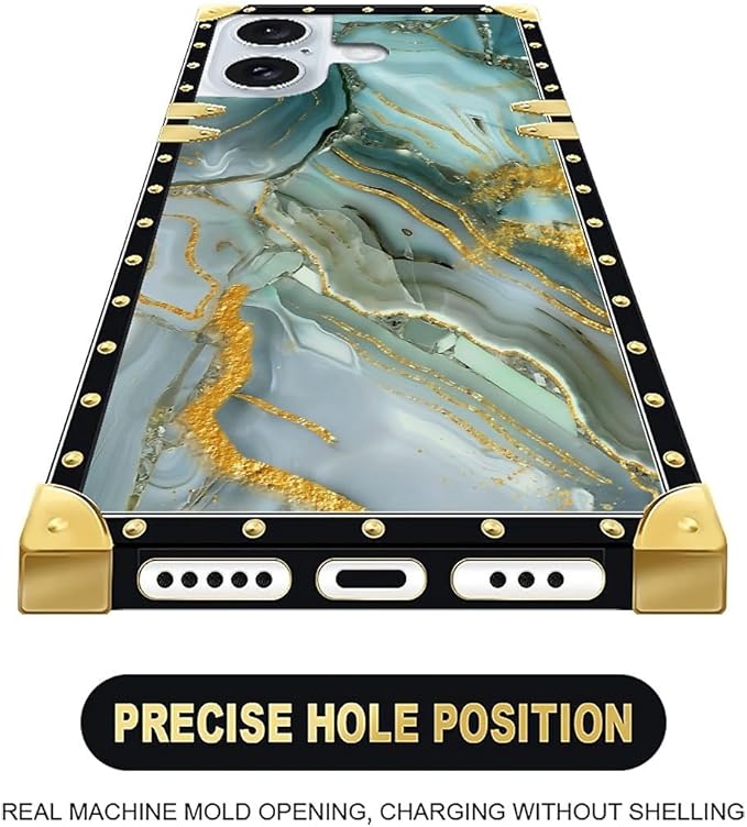 Compatible with iPhone 16 Case, Golden Texture Marble Veining Luxury Golden Decoration for Girl Women Soft TPU Shockproof Protective Hard PC Back for iPhone 16