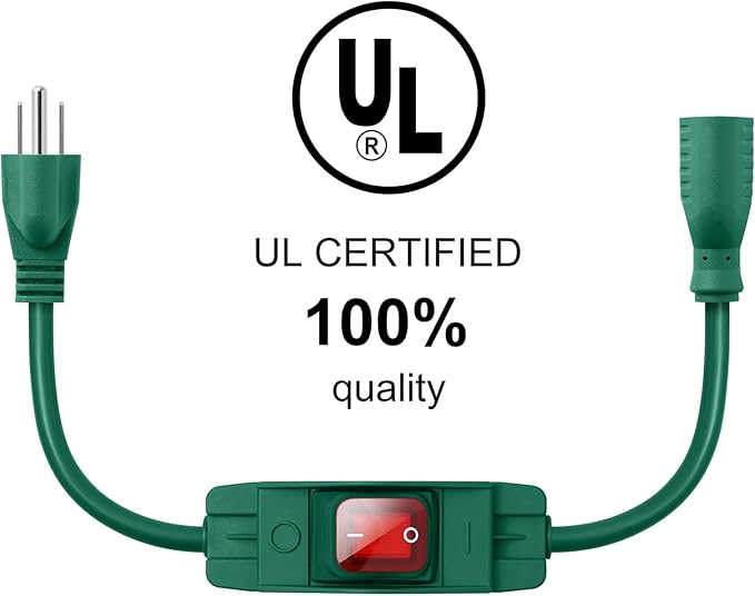 Outdoor Waterproof Extension Cord with Switch - 3 Prong, On/Off Switch with SJTW Extension Cord, Heavy Duty, 125v/250v (3 Ft, Green)