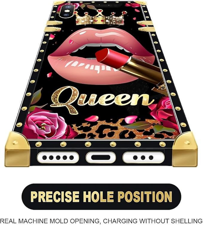 Compatible with iPhone Xs Max Case, Glitter Red Rose Queen Leopard Lipstick Luxury Golden Decoration for Girl Women Soft TPU Shockproof Protective Hard PC Back for iPhone Xs Max
