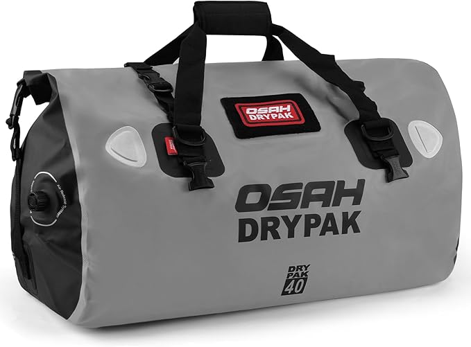 OSAH DRYPAK Waterproof Duffel Bag - Motorcycle Dry Bag Tail Bag with Large Storage Space, Waterproof Luggage Duffle Bags with Outer Mesh Zipper Pocket for Camping, Kayaking, Fishing & Traveling